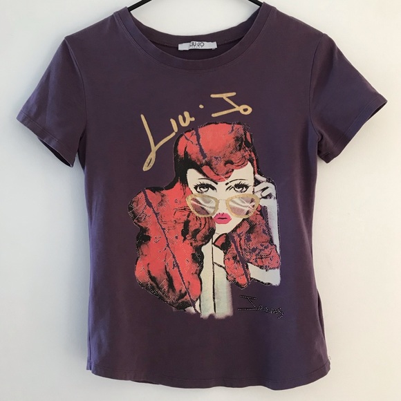 Liu JO purple stretch cotton Tee sz S - Picture 1 of 6